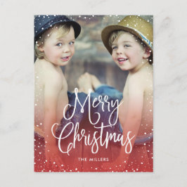 ハッピーホリデーズスノークリスマスフォトレッド シーズンポストカード