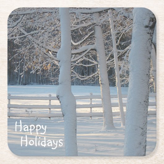 ハッピーホリデーズスノーシーンパーティーコースター スクエアペーパーコースター (正面)