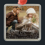 ハッピーホリデーズスノーフォトオーナメント メタルオーナメント<br><div class="desc">祝写真、台本、雪の降り注ぎ写真を飾ったシックなクリスマスの飾りモダン付きの休日。</div>