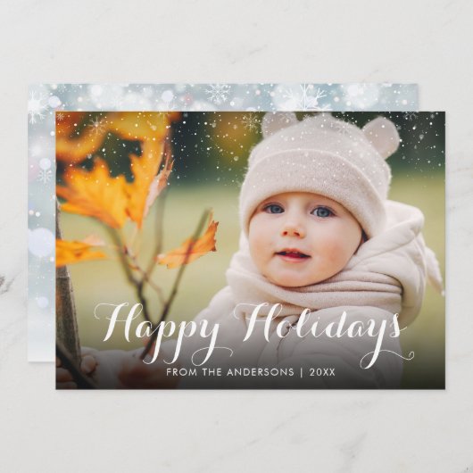 ハッピーホリデーズスノーフォトクリスマス シーズンカード (正面/裏面)
