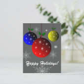 ハッピーホリデーズスノーフレークとオーナメントデザイン シーズンポストカード (スタンド正面)