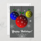 ハッピーホリデーズスノーフレークとオーナメントデザイン シーズンポストカード (正面/裏面)