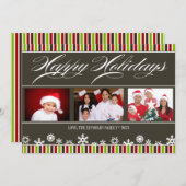 ハッピーホリデーズスノーフレークストライプとフォトカード シーズンカード (正面/裏面)