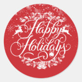 ハッピーホリデーズスノーフレークスレッドクリスマス ラウンドシール (正面)