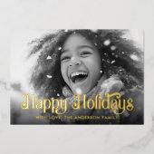 ハッピーホリデーズスノーフレーク赤ストライプ緑の写真 箔シーズンカード (正面)