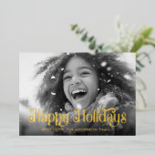 ハッピーホリデーズスノーフレーク赤ストライプ緑の写真 箔シーズンカード (立ち正面)