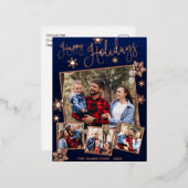 ハッピーホリデーズスノーフレーク4写真コラージュファミリーF 箔シーズンポストカード (正面/裏面)
