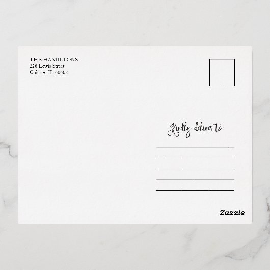 ハッピーホリデーズスノーフレーク4写真コラージュファミリーF 箔シーズンポストカード (裏面)