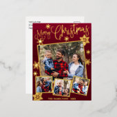 ハッピーホリデーズスノーフレーク4枚コラージュ 箔シーズンポストカード (正面/裏面)