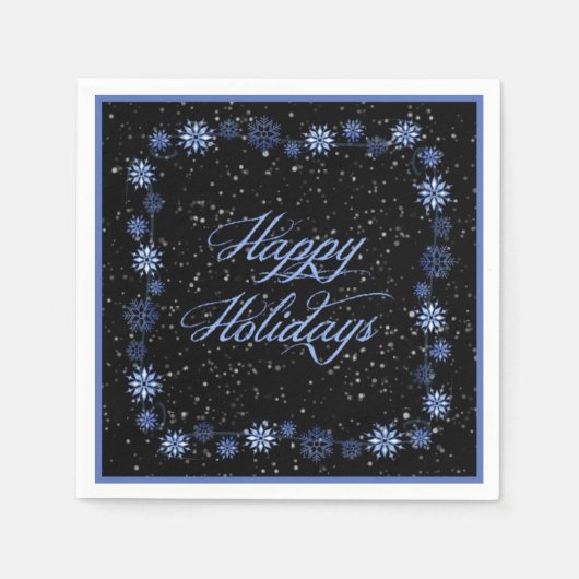 ハッピーホリデーズスノーブルークリスマスナプキンス スタンダードカクテルナプキン (正面)