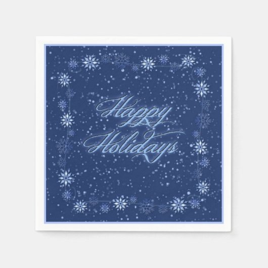 ハッピーホリデーズスノーブルークリスマスナプキンス スタンダードカクテルナプキン (正面)