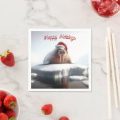 ハッピーホリデーズセイウラスがサンタハットを着て スタンダードカクテルナプキン (インサイチュ)