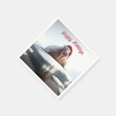 ハッピーホリデーズセイウラスがサンタハットを着て スタンダードカクテルナプキン (角)