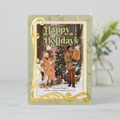 ハッピーホリデーズセージグリーンと金ゴールド 箔シーズンカード (立ち正面)