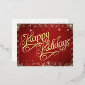 ハッピーホリデーズタイポグラフィレッドアンドダイヤモンド 箔シーズンポストカード (正面/裏面)
