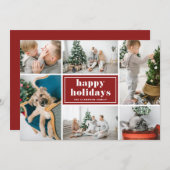ハッピーホリデーズタイポグラフィレッドフォトコラージュ シーズンカード (正面/裏面)