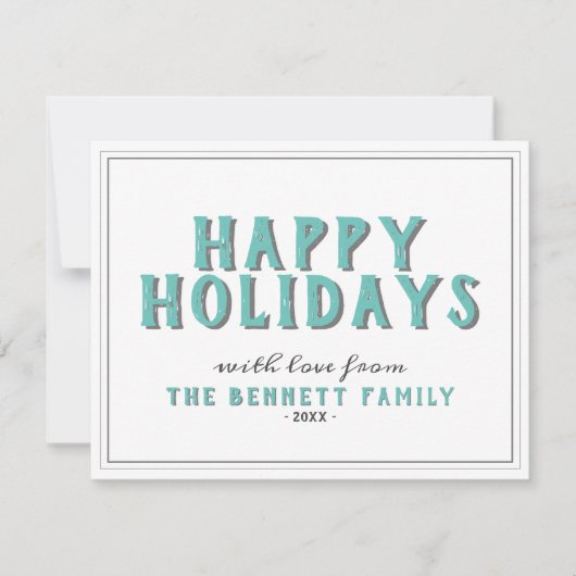 ハッピーホリデーズターコイズタイポグラフィクリスマス カード (正面)