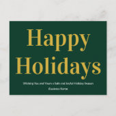 ハッピーホリデーズダークグリーンと金ゴールドビジネス シーズンポストカード (正面)