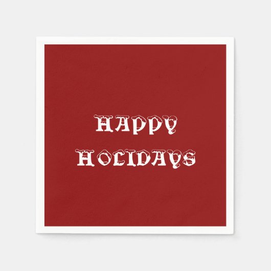 ハッピーホリデーズダークレッドペーパーナプキン スタンダードカクテルナプキン (正面)
