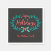 ハッピーホリデーズチョークアートハンドドローリース スタンダードカクテルナプキン (正面)