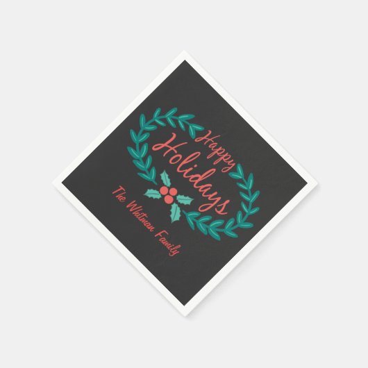 ハッピーホリデーズチョークアートハンドドローリース スタンダードカクテルナプキン (角)