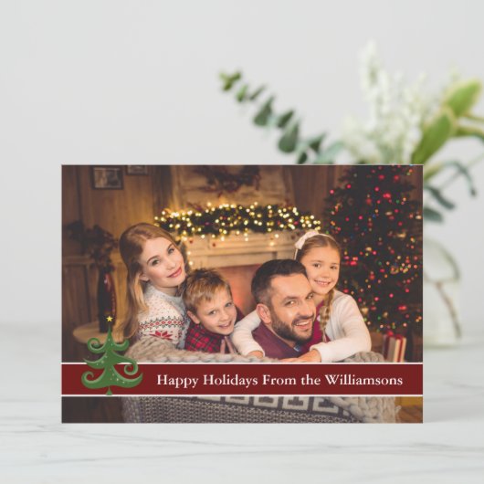 ハッピーホリデーズツリー付きフルカーモダンド写真 シーズンカード (スタンド正面)