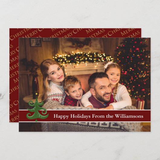 ハッピーホリデーズツリー付きフルカーモダンド写真 シーズンカード (正面/裏面)