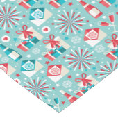 ハッピーホリデーズティール（緑がかった色）ブルー&レッドパターン ショートテーブルランナー (コーナー)