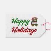 ハッピーホリデーズテディベアクリスマススクリプト ギフトタグ (正面(横))
