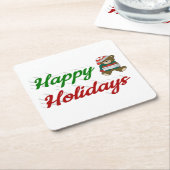 ハッピーホリデーズテディベアクリスマススクリプト スクエアペーパーコースター (アングル)