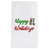 ハッピーホリデーズテディベアクリスマススクリプト スモールペーパーバッグ (正面)