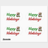 ハッピーホリデーズテディベアクリスマススクリプト 楕円形シール (シート)