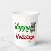 ハッピーホリデーズテディベアクリスマススクリプト 紙コップ (正面)