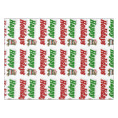 ハッピーホリデーズテディベアクリスマスタイポグラフィ テーブルクロス (正面(横))