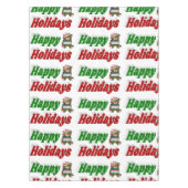 ハッピーホリデーズテディベアクリスマスタイポグラフィ テーブルクロス (正面)