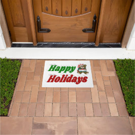 ハッピーホリデーズテディベアクリスマスタイポグラフィ ドアマット