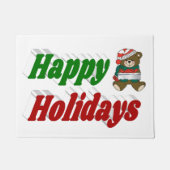 ハッピーホリデーズテディベアクリスマスタイポグラフィ ドアマット (正面)