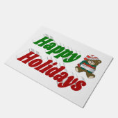 ハッピーホリデーズテディベアクリスマスタイポグラフィ ドアマット (アングル)