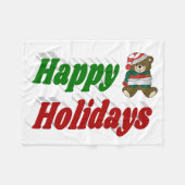 ハッピーホリデーズテディベアクリスマスタイポグラフィ フリースブランケット (正面(横))