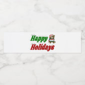 ハッピーホリデーズテディベアクリスマスタイポグラフィ ペットボトルラベル (シングルラベル)
