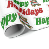 ハッピーホリデーズテディベアクリスマスタイポグラフィ ラッピングペーパー (ロールコーナー)