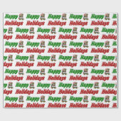 ハッピーホリデーズテディベアクリスマスタイポグラフィ ラッピングペーパー (フラット)