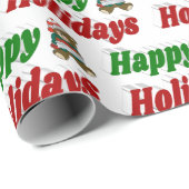 ハッピーホリデーズテディベアクリスマスタイポグラフィ ラッピングペーパー (ロールコーナー)