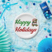 ハッピーホリデーズテディベアスクリプトクリスマス ペーパープレート (パーティー)