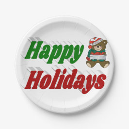 ハッピーホリデーズテディベアタイポグラフィクリスマス ペーパープレート