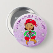 ハッピーホリデーズトゥウィガール小妖精や小人と雪片 缶バッジ (正面&裏面)