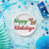 ハッピーホリデーズトナカイのスクリプトクリスマス ペーパープレート (パーティー)