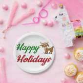 ハッピーホリデーズトナカイのスクリプトクリスマス ペーパープレート (パーティー)