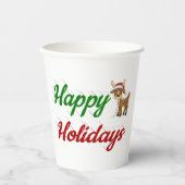 ハッピーホリデーズトナカイのスクリプトクリスマス 紙コップ (正面)