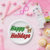 ハッピーホリデーズトナカイタイポグラフィクリスマス ペーパープレート (パーティー)